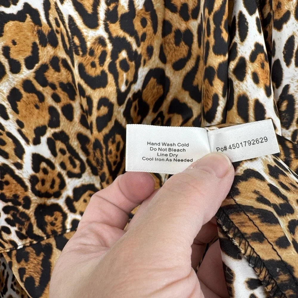 Boston Proper Top Womens 2 Brown Animal Print Mob Wife Satin Polyester - Picture 8 of 16